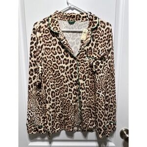 NEW Aerie Womens Pajama Top Leopard Print Long Sleeve  Button Up Size S